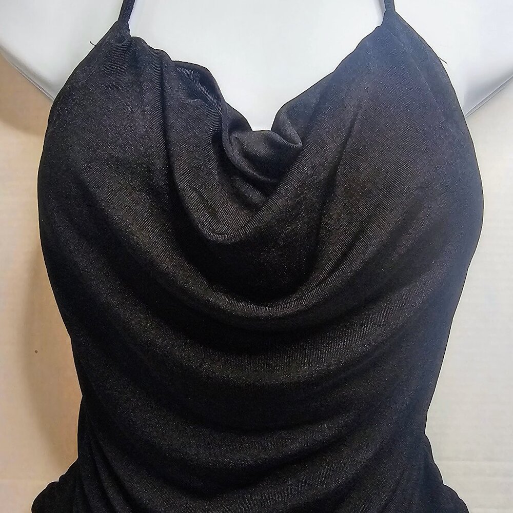 Klassy Network Elegant Black Draped Tank Top